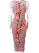 Dolce & Gabbana Tulip Patch Ruched Dress, Women's, Size: 38, Pink/purple, Silk/spandex/elastane/spandex/elastane
