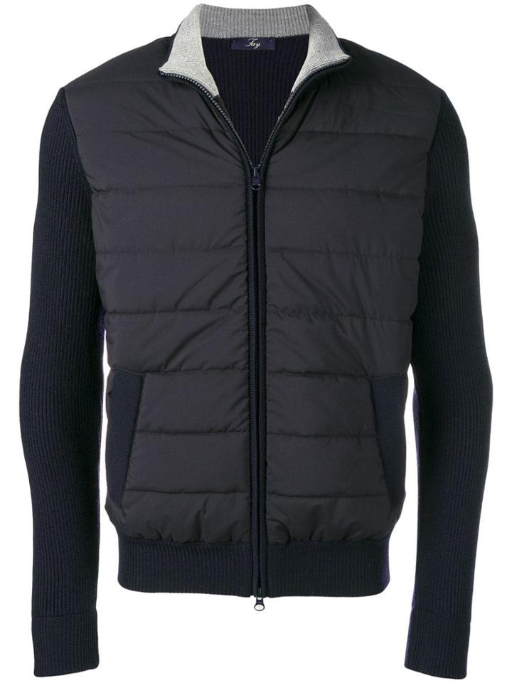 Fay Mixed Fabric Bomber Jacket - Blue