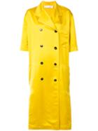 Victoria Beckham - Short-sleeve Pleated Coat - Women - Silk/viscose - 10, Yellow/orange, Silk/viscose
