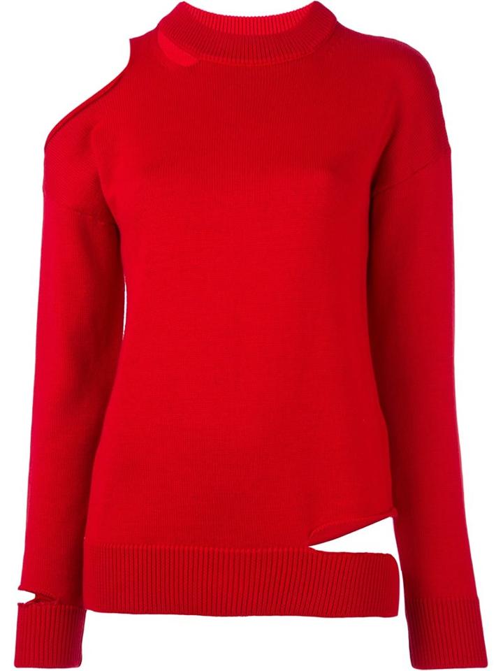 Erika Cavallini Cut-off Shoulder Sweater, Women's, Size: Medium, Red, Acrylic/wool