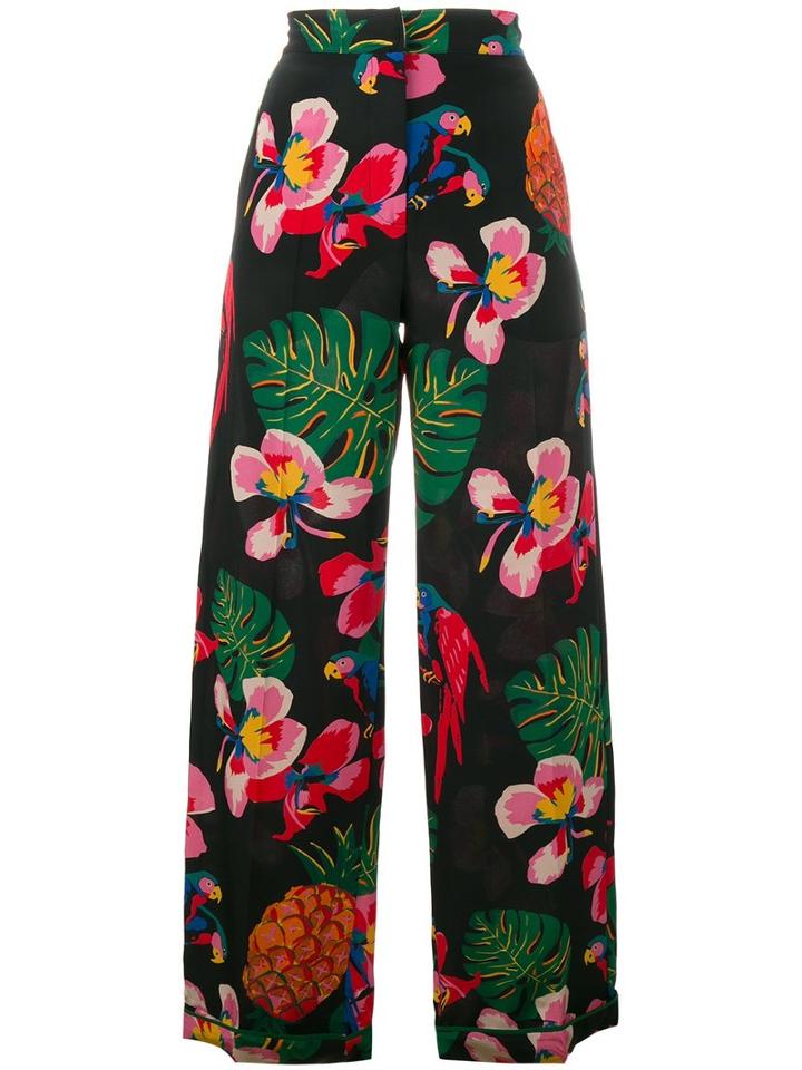 Valentino Tropical Dream Palazzo Pants, Women's, Size: Xl, Black, Silk/lyocell/spandex/elastane