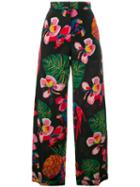 Valentino Tropical Dream Palazzo Pants, Women's, Size: Xl, Black, Silk/lyocell/spandex/elastane