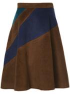 Loveless A-line Stripe Panel Skirt - Brown