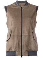 Brunello Cucinelli Zipped Vest, Women's, Size: 42, Brown, Silk/cotton/leather/brass