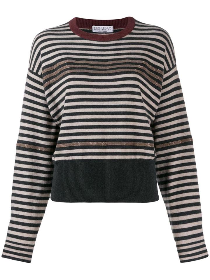 Brunello Cucinelli Striped Chain Trim Sweater - Grey