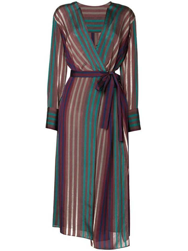 Cityshop Striped Long Wrap Dress - Brown