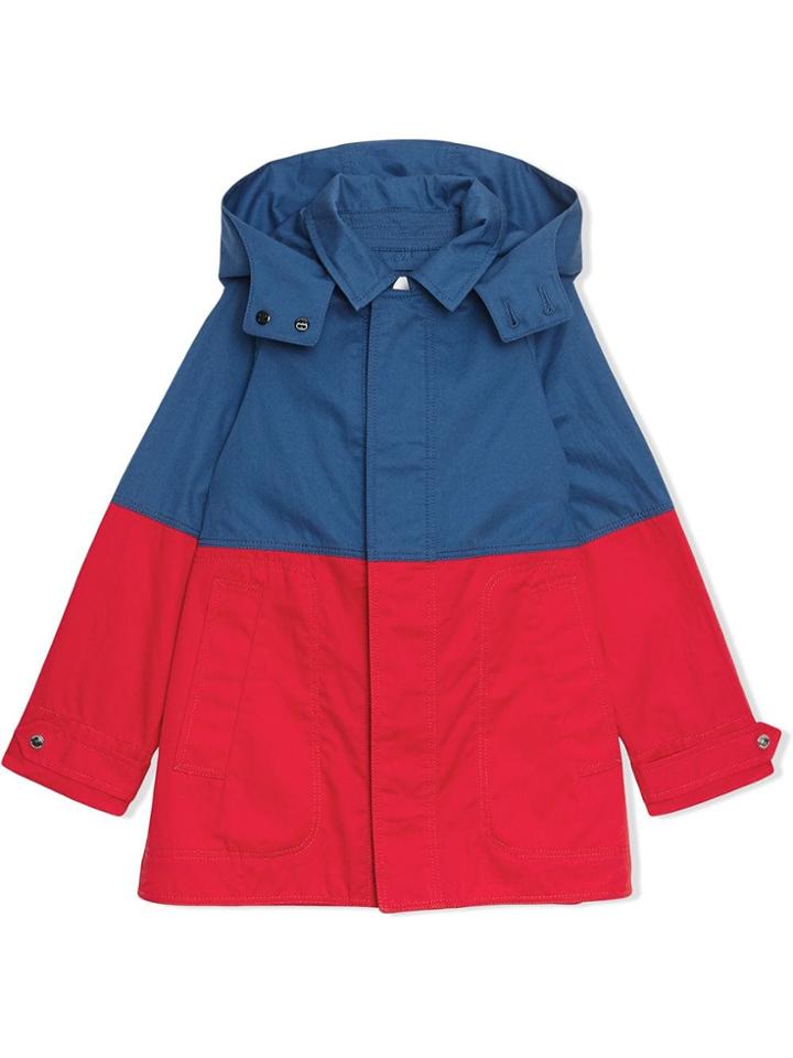 Burberry Kids Teen Detachable Hood Colour Block Cotton Car Coat - Blue