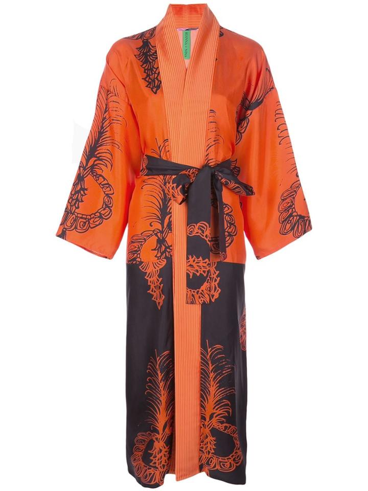 Rianna + Nina Graphic-print Silk Kimono Dress - Orange