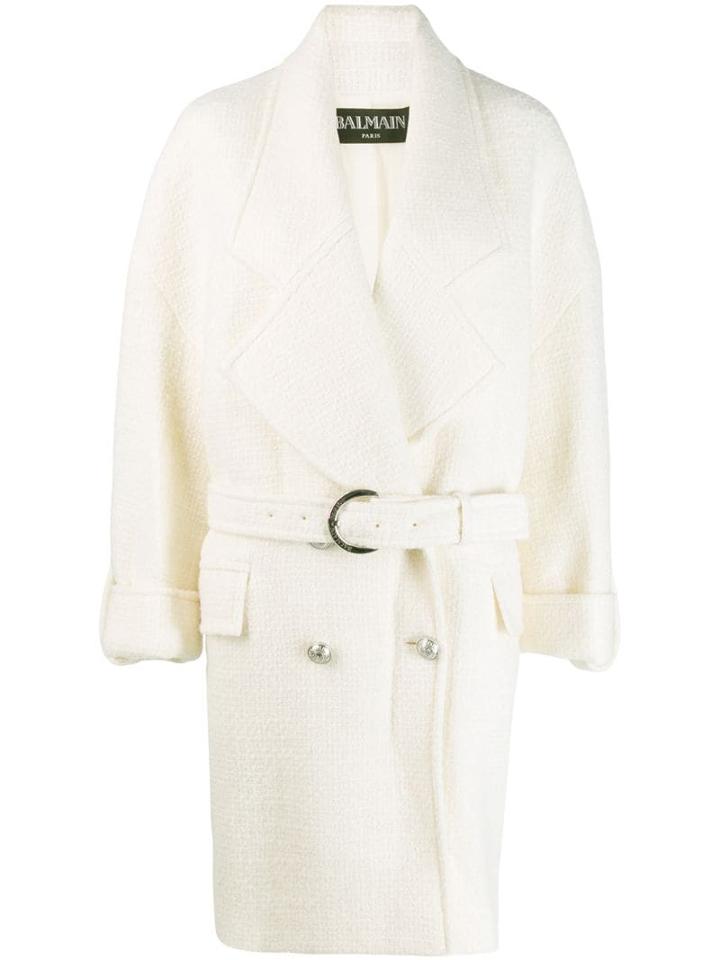 Balmain Double-breasted Knitted Coat - White