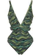 Amir Slama Wave Print Swimsuit - Green
