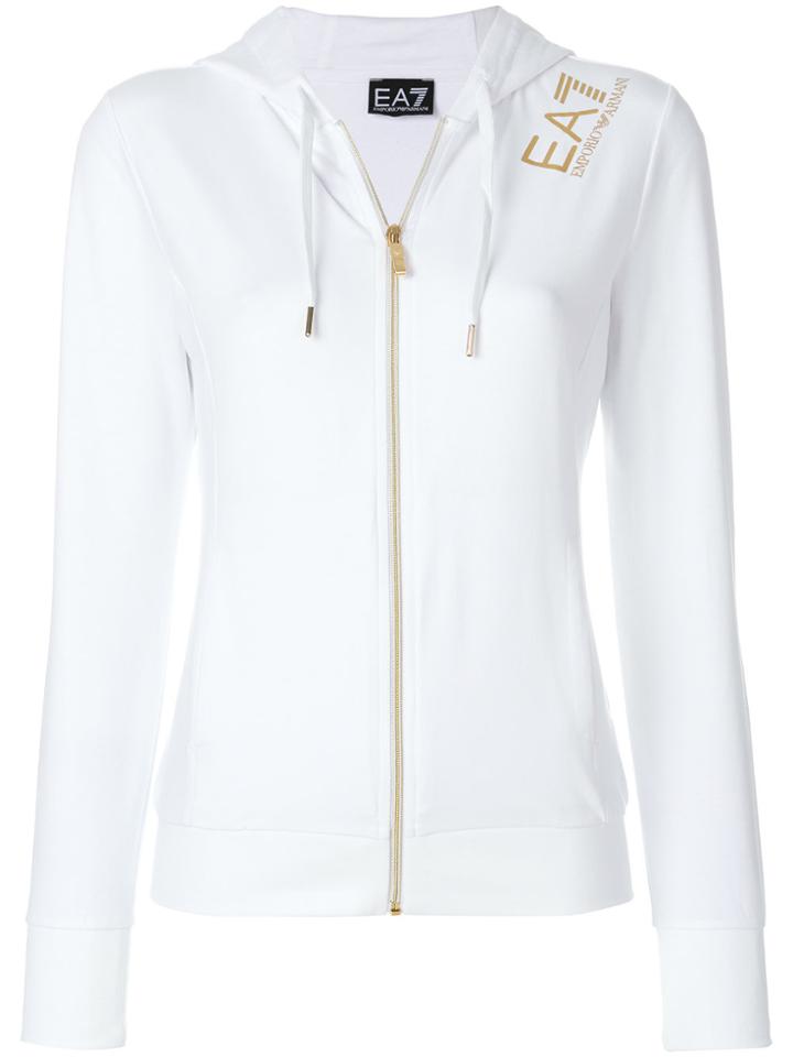 Ea7 Emporio Armani Shoulder Logo Print Hooded Track Top - White