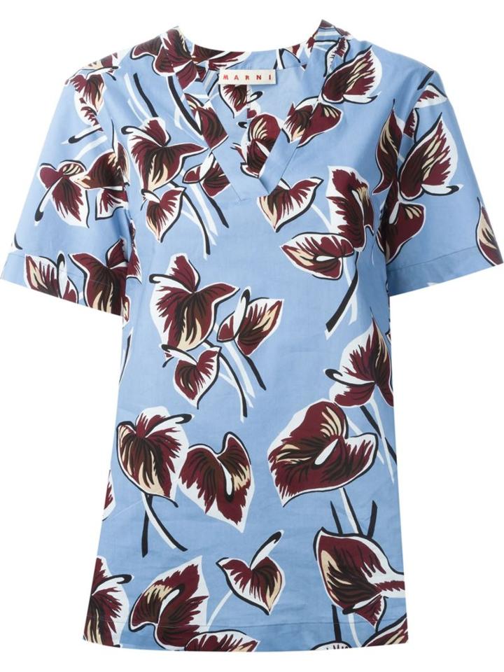 Marni Floral Print Top, Women's, Size: 38, Blue, Cotton