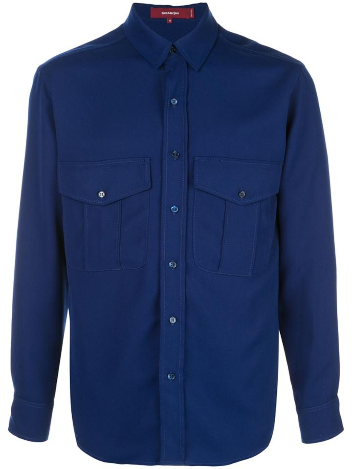 Sies Marjan Oskar Tech Twill Double-pocket Shirt - Blue