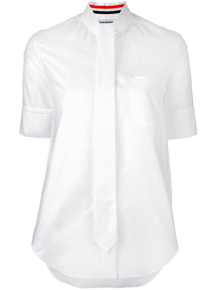Thom Browne Shortsleeved Tie Shirt, Women's, Size: 40, White, Cotton
