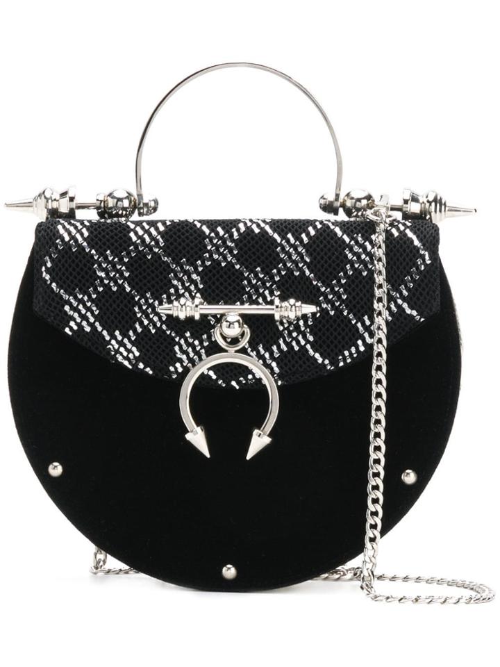Okhtein Embellished Round Crossbody Bag - Black