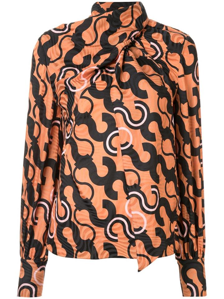 Layeur Fine Printed Scarf Top - Orange