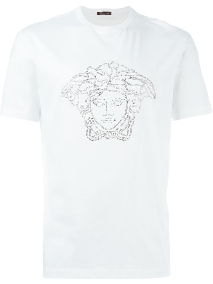 Versace Studded 'medusa Head' T-shirt, Men's, Size: Xl, White, Cotton