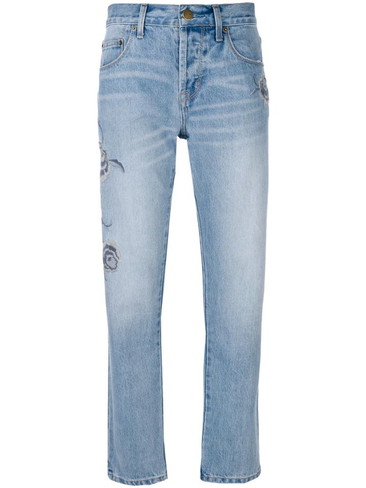 Current/elliott Embroidered Straight-leg Jeans - Blue