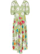 All Things Mochi Tila Floral-embroidered Linen Maxi Dress - Green