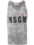 Msgm Logo Print Tank, Men's, Size: Xl, Grey, Cotton