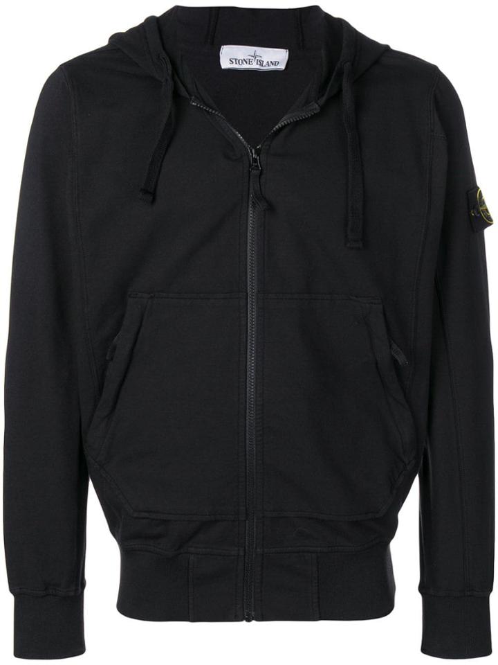 Stone Island Logo Zip Hoodie - Black
