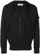 Stone Island Logo Zip Hoodie - Black