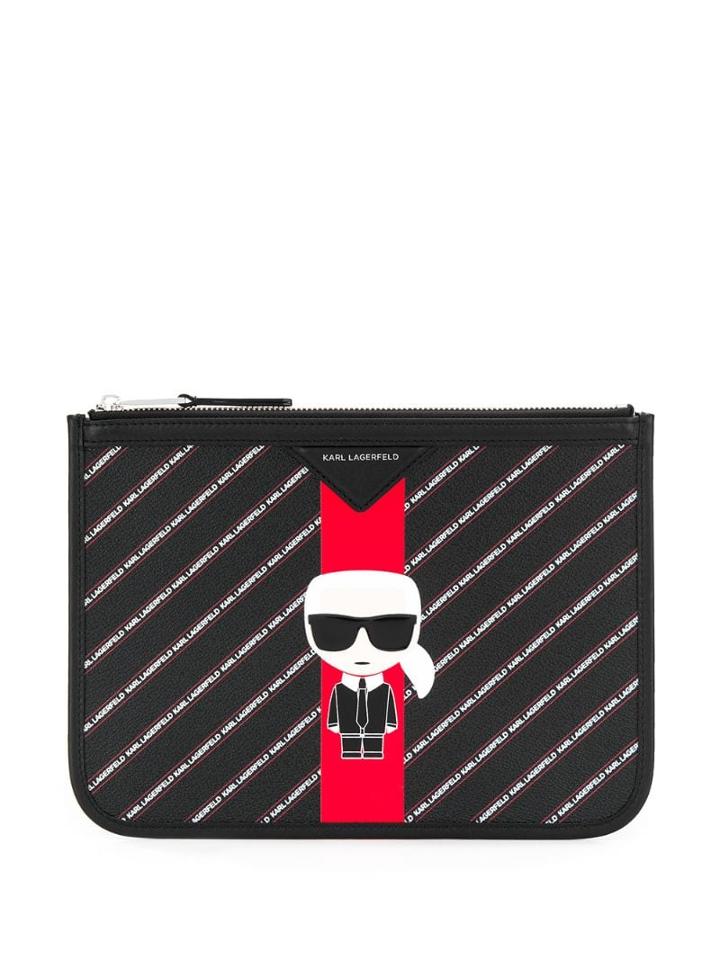 Karl Lagerfeld Striped Ikonik Clutch - Black