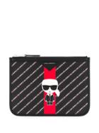 Karl Lagerfeld Striped Ikonik Clutch - Black