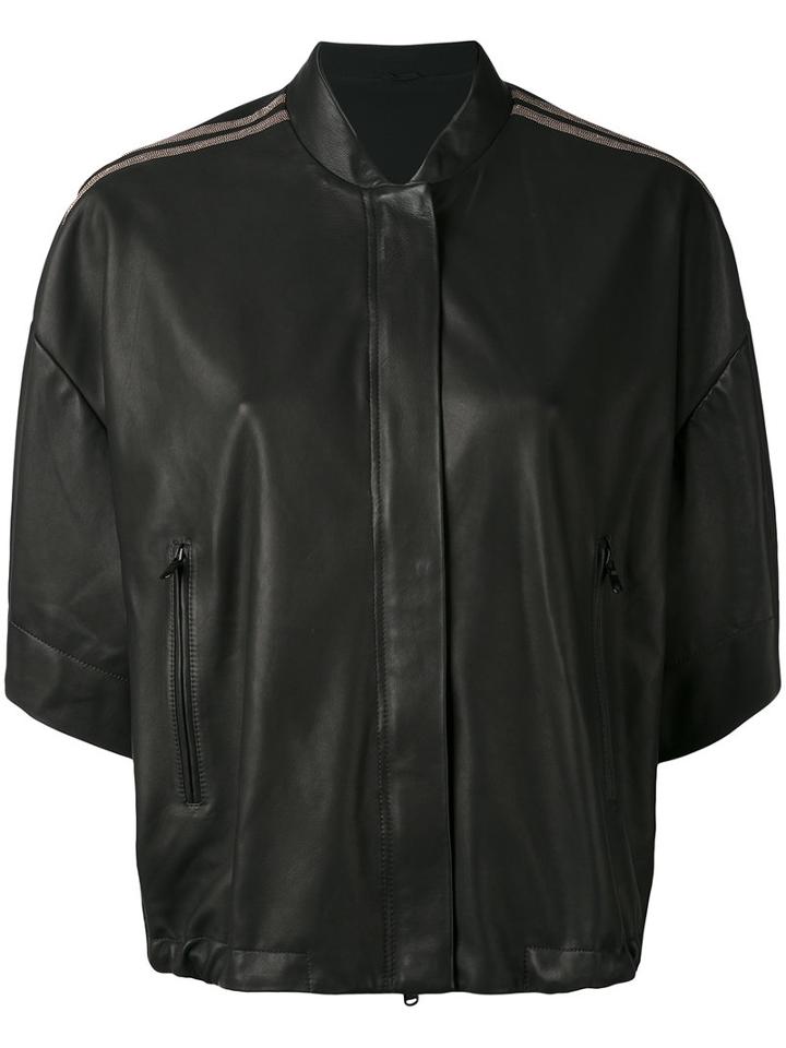 Brunello Cucinelli - Cropped Sleeve Bomber Jacket - Women - Silk/leather/acetate - 42, Brown, Silk/leather/acetate