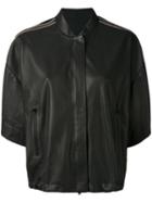Brunello Cucinelli - Cropped Sleeve Bomber Jacket - Women - Silk/leather/acetate - 42, Brown, Silk/leather/acetate