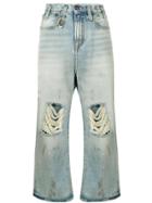 R13 Distressed Wide-leg Cropped Jeans - Blue