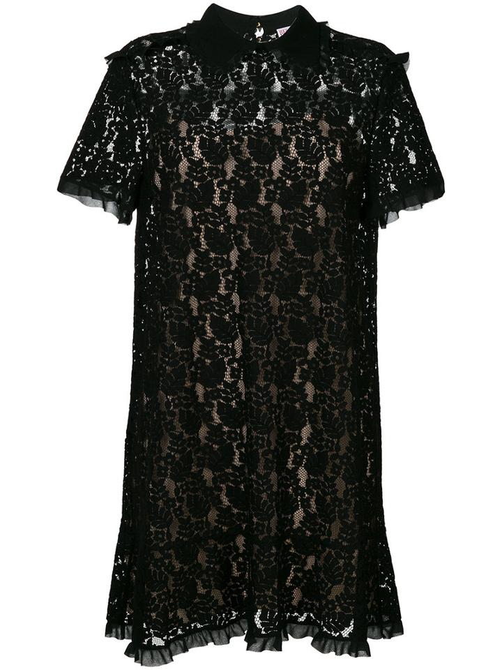 Red Valentino - Frill Trim Lace Dress - Women - Cotton/polyamide/polyester/viscose - 38, Black, Cotton/polyamide/polyester/viscose