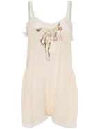 One Vintage Ruffle Front Playsuit - Neutrals