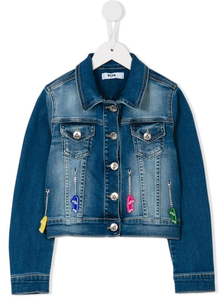 Msgm Kids Embellished Denim Jacket, Toddler Girl's, Size: 4 Yrs, Blue