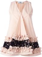 Msgm - Ruffle & Lace Detail Sleeveless Top - Women - Cotton/polyurethane/spandex/elastane - 44, Nude/neutrals, Cotton/polyurethane/spandex/elastane