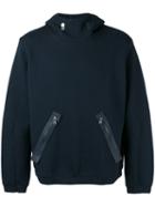 Oamc Zip-detail Hooded Sweatshirt, Men's, Size: Large, Blue, Cotton/calf Leather/polyamide/cupro