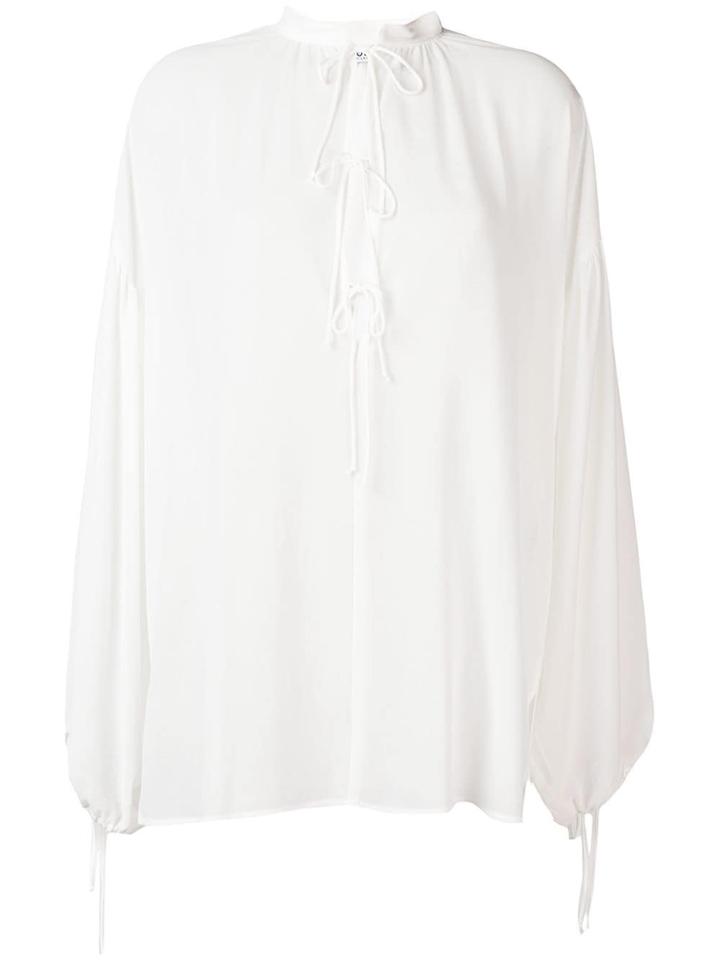 Liu Jo Collarless Tie Front Blouse - White