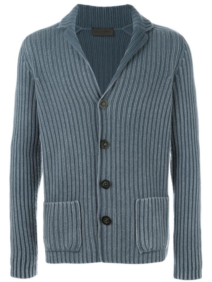 Iris Von Arnim Ribbed Cardigan, Men's, Size: Small, Blue, Cashmere