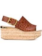 Chloé Platform Sandals, Women's, Size: 40, Brown, Calf Leather/leather/cork