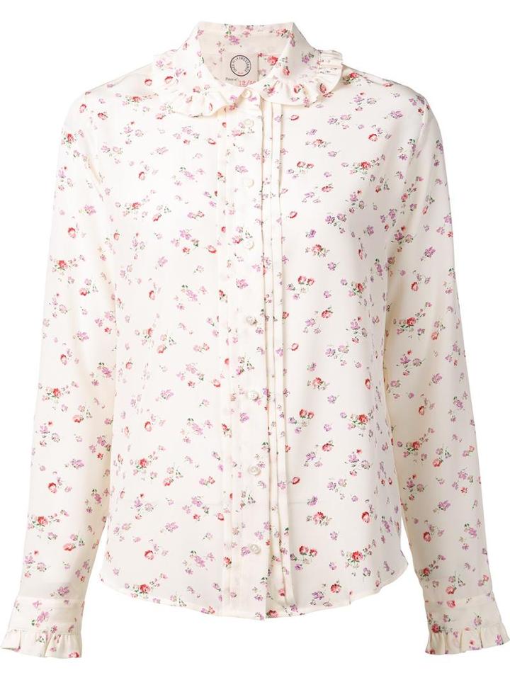 Ines De La Fressange Floral Print Ruffled Blouse, Women's, Size: 38, Pink/purple, Silk