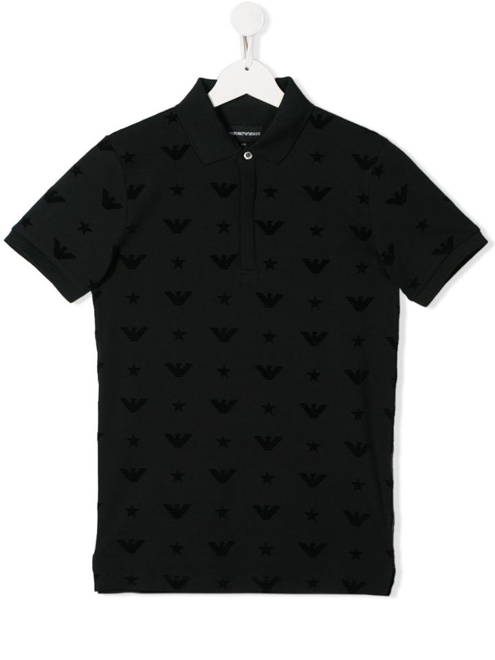 Emporio Armani Kids Monogram Logo Print Polo Shirt - Blue
