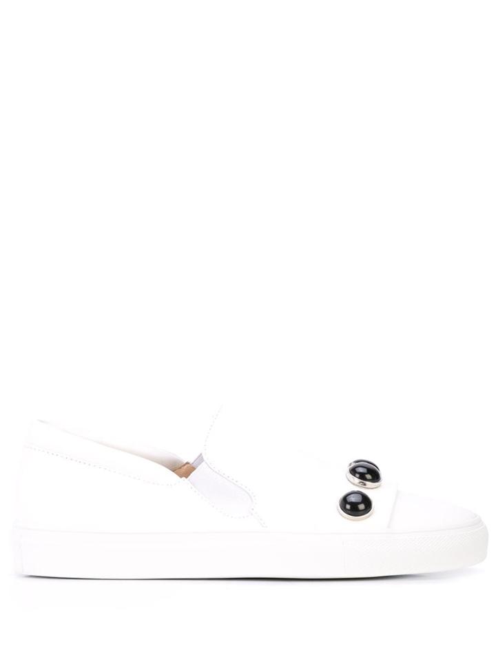 Alberto Fermani Stone Embellished Slip-on Sneakers - White