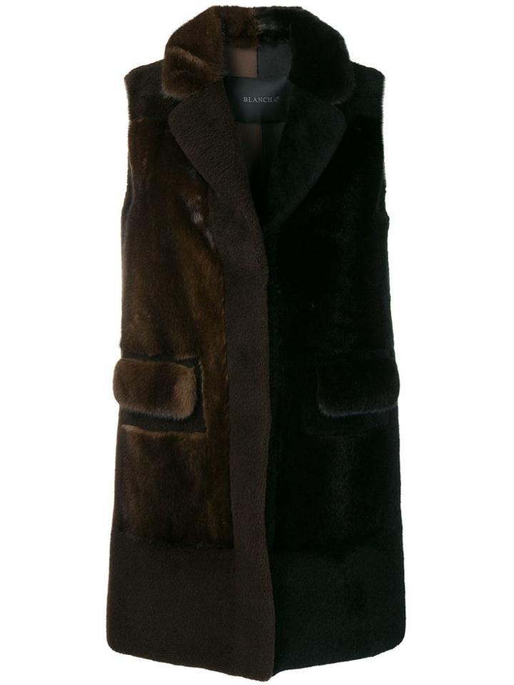 Blancha Sleeveless Contrast Panel Coat - Black