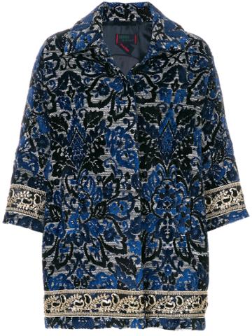 Femme By Michele Rossi Embroidered Floral Coat - Blue