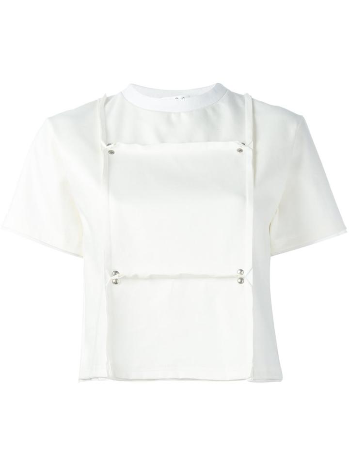 Julien David Cropped Panelled T-shirt, Women's, Size: Small, White, Cotton/polyurethane