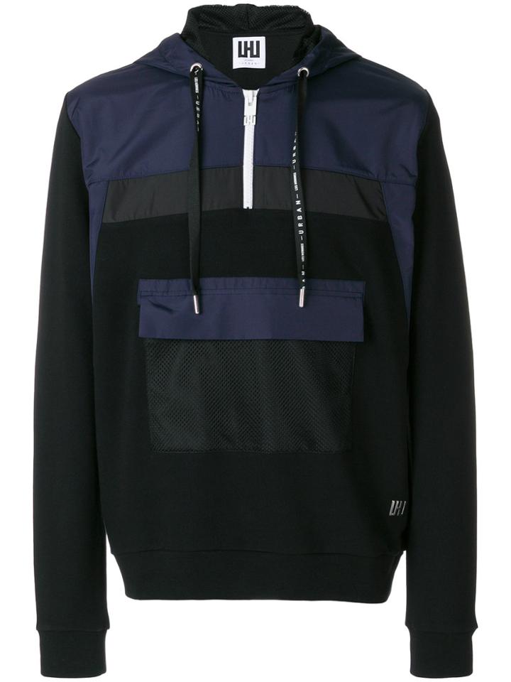 Les Hommes Urban Contrast Panel Hoodie - Black