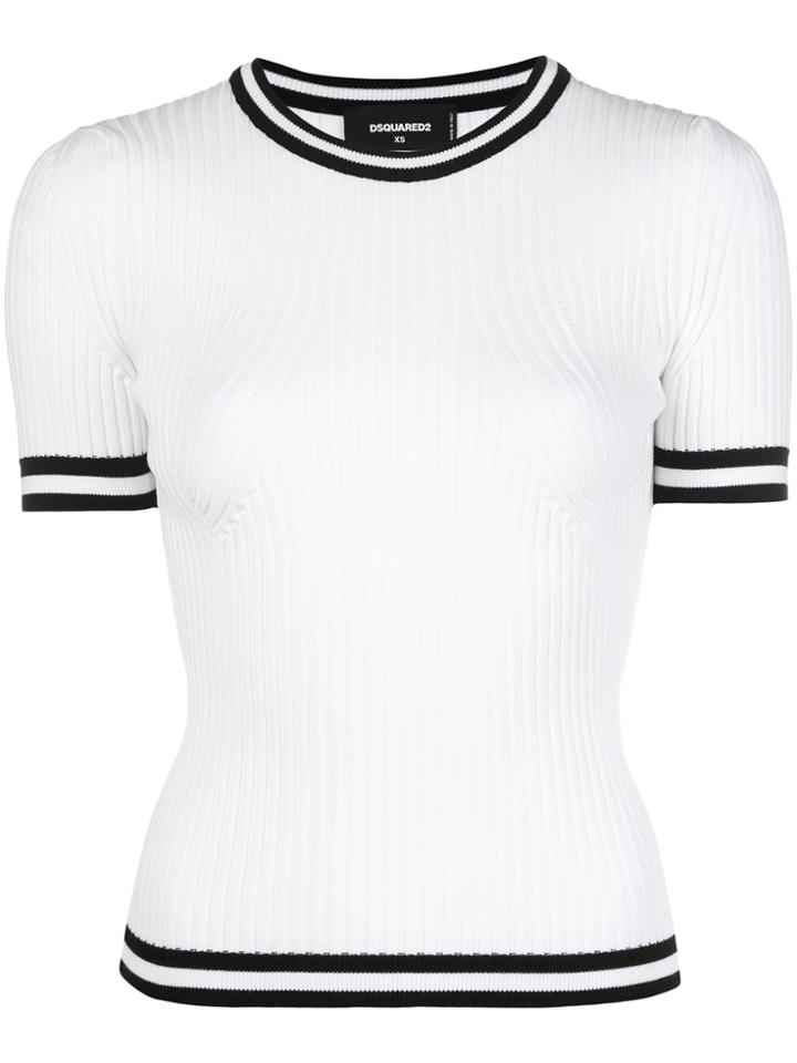Dsquared2 Track Ribbed Short Sleeve Sweater - White
