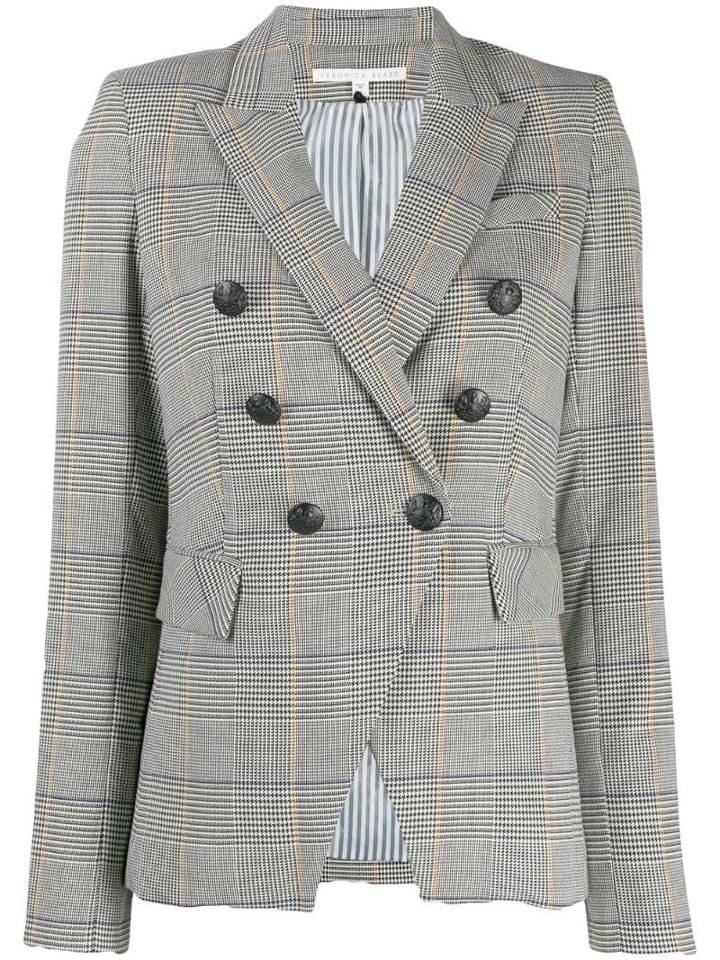 Veronica Beard Double-breasted Plaid Blazer - White