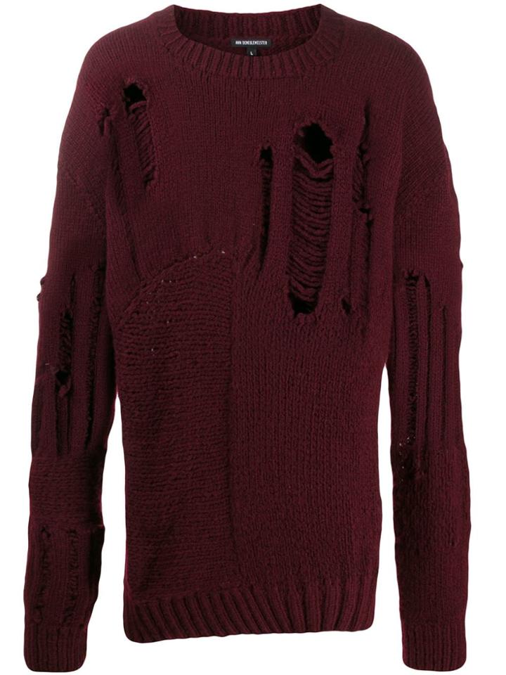 Ann Demeulemeester Oversized Distressed Jumper - Red