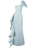 Christian Siriano Ruffled One Shoulder Gown - Blue